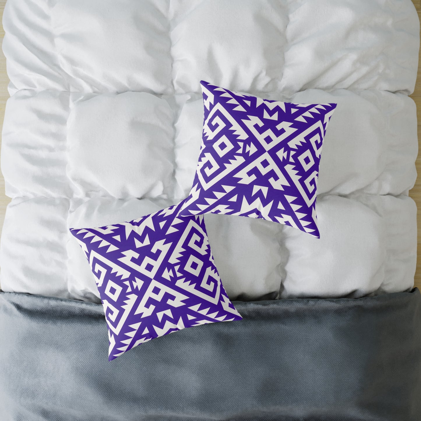 Geometric Boho Aztec Pattern Square Pillow | Purple White Tribal Throw Pillow