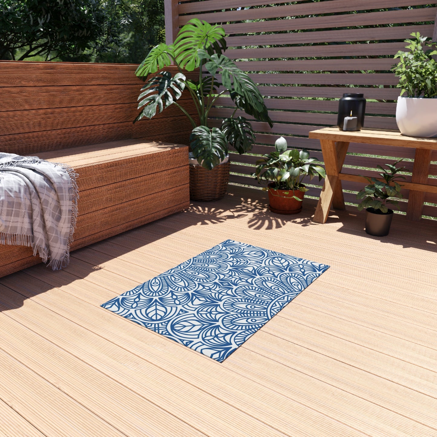 Blue Mandala Pattern Outdoor/Indoor Rug | Waterproof Patio Mat