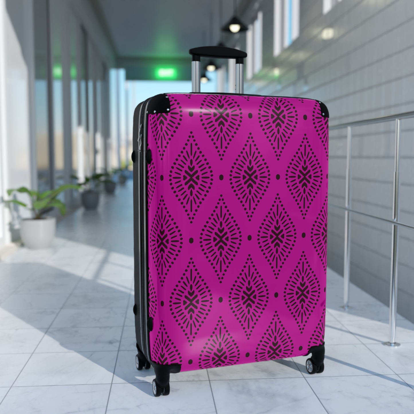 Deep Fuchsia and Black Paisley Pattern Suitcase | Boho Luggage Style