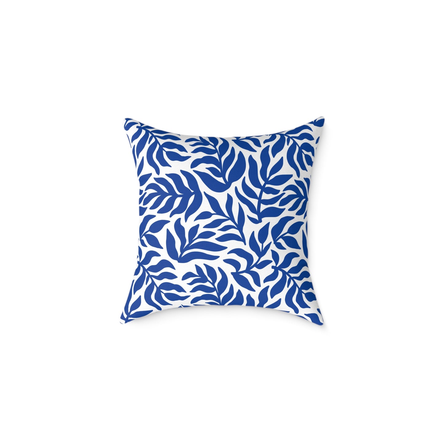 Blue White Leaf Pattern Square Pillow | Botanical Throw Pillow