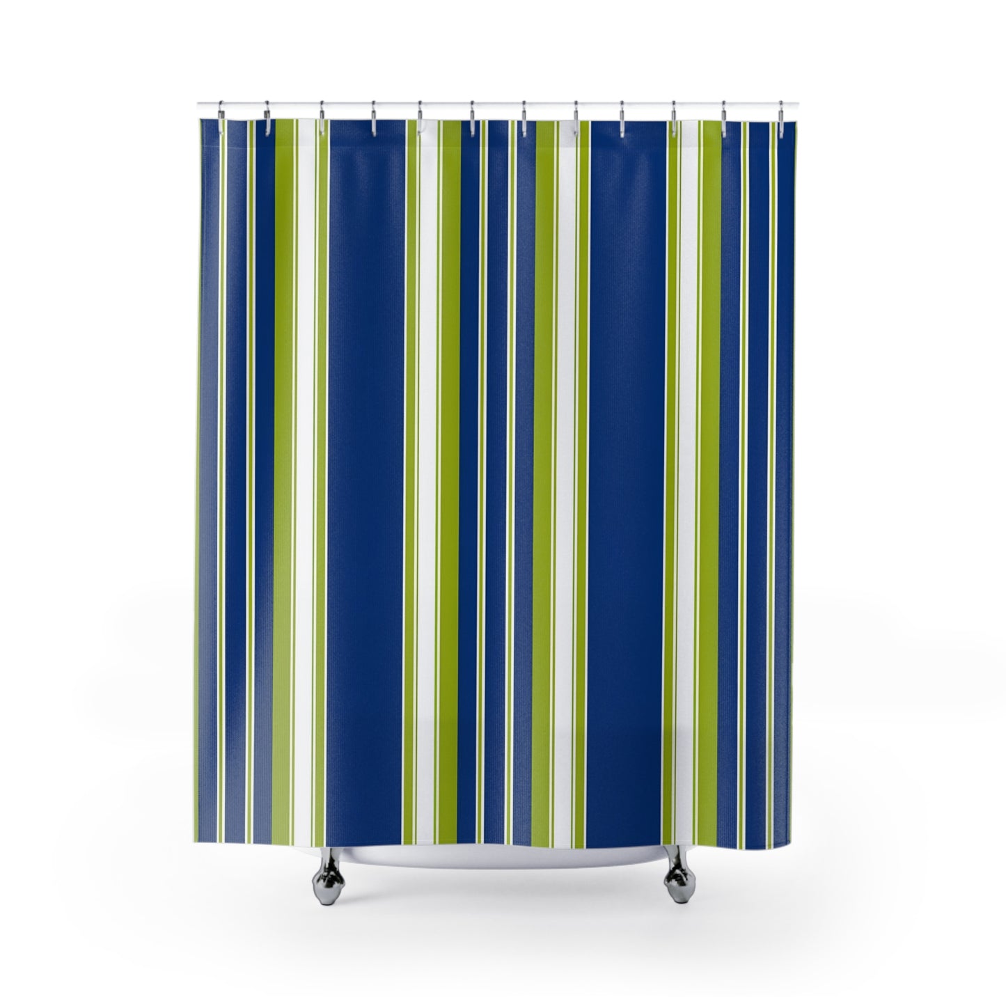 Blue and Green Vertical Stripes Shower Curtain | Nautical Modern Bathroom