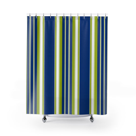 Blue and Green Vertical Stripes Shower Curtain | Nautical Modern Bathroom