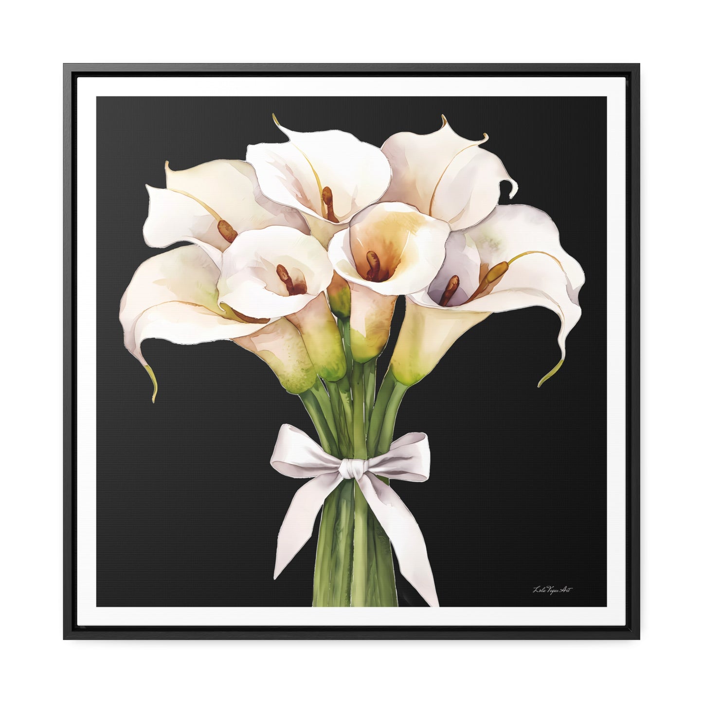 Square Frame Canvas Wall Art - White Calla Lillies Bouquet Painting, Gallery Canvas Wraps, Square Frame, Home Decor, Floral Art, Black