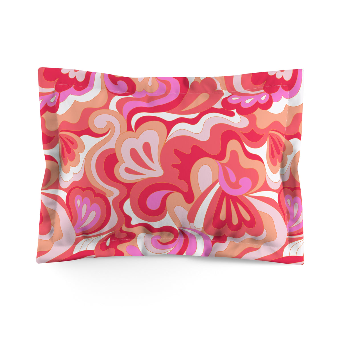 Retro Floral Swirl Microfiber Pillow Sham | Pink Red Orange Abstract Pattern