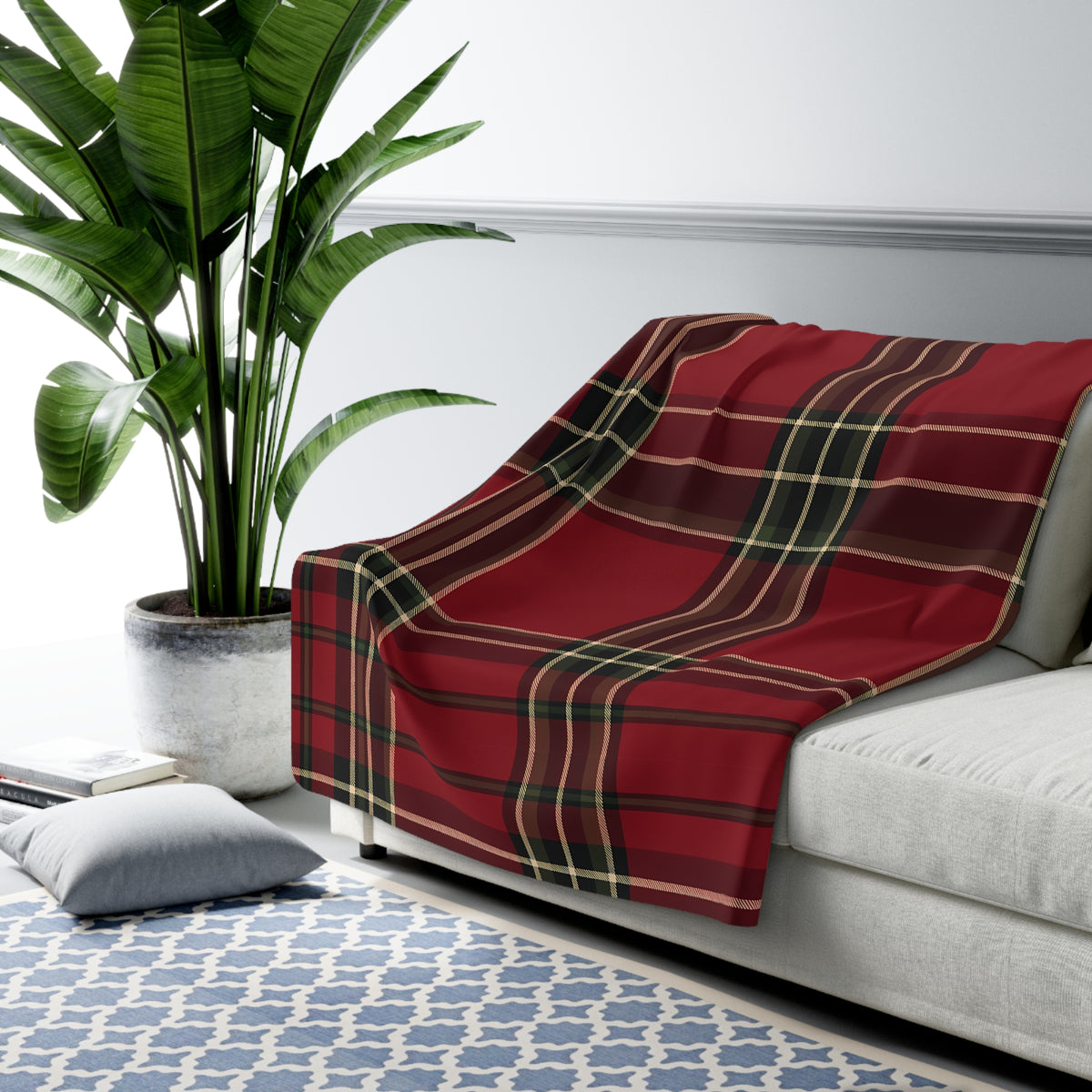 Red Plaid Tartan Sherpa Blanket | Cozy Holiday Throw