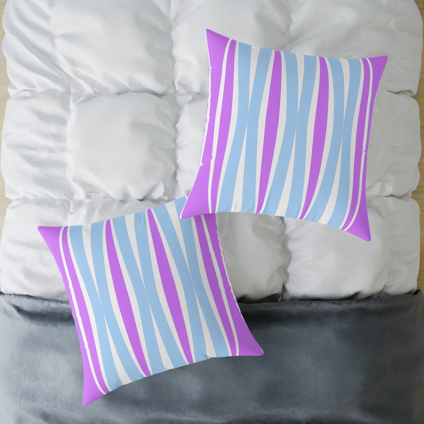 Pastel Wave Stripe Square Pillow | Blue Magenta Mid-Century Modern