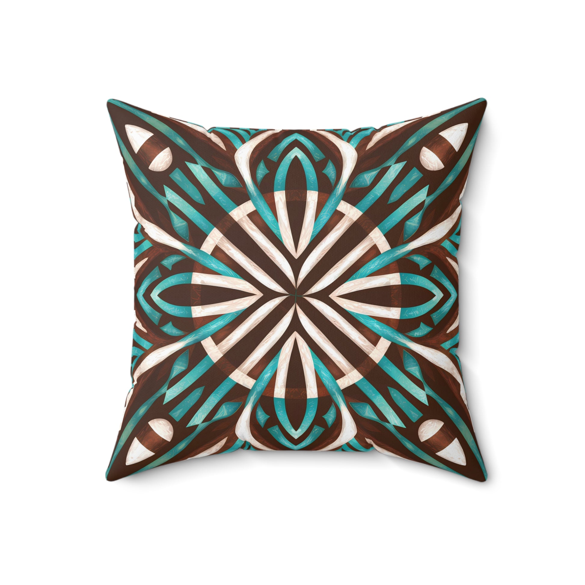 Boho Southwest Spun Polyester Square Pillow, Eclectic Ethnic Home Decor, Turquoise Brown White, Throw Pillow - LOLA VEGAS ART