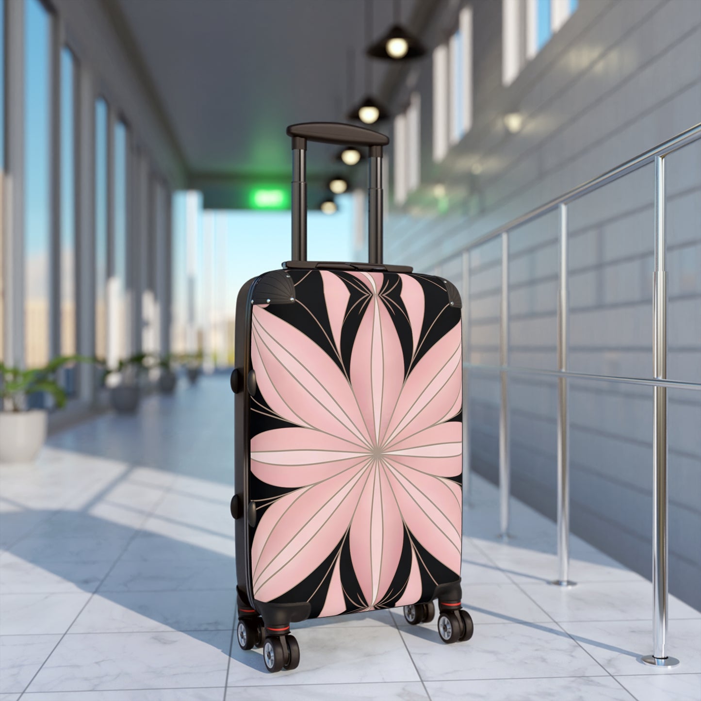 Suitcase, Luggage, Travel Bag, Art Deco, Flower Design, Pink and Black, Hollywood Regency, Unique Suitcase, Vintage Suitcase, Retro Travel