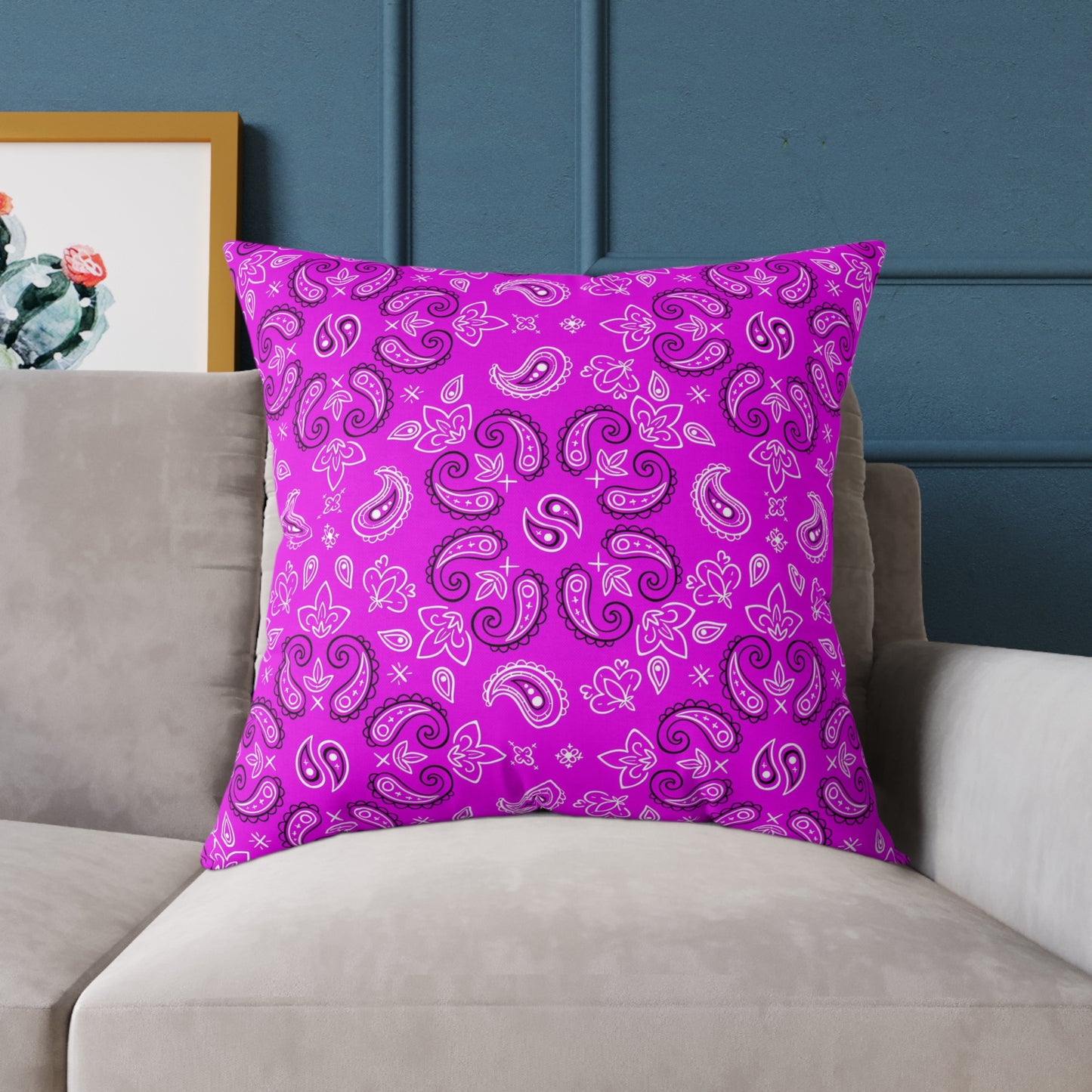 Purple Paisley Pattern Pillow | Square Poly Canvas Pillow