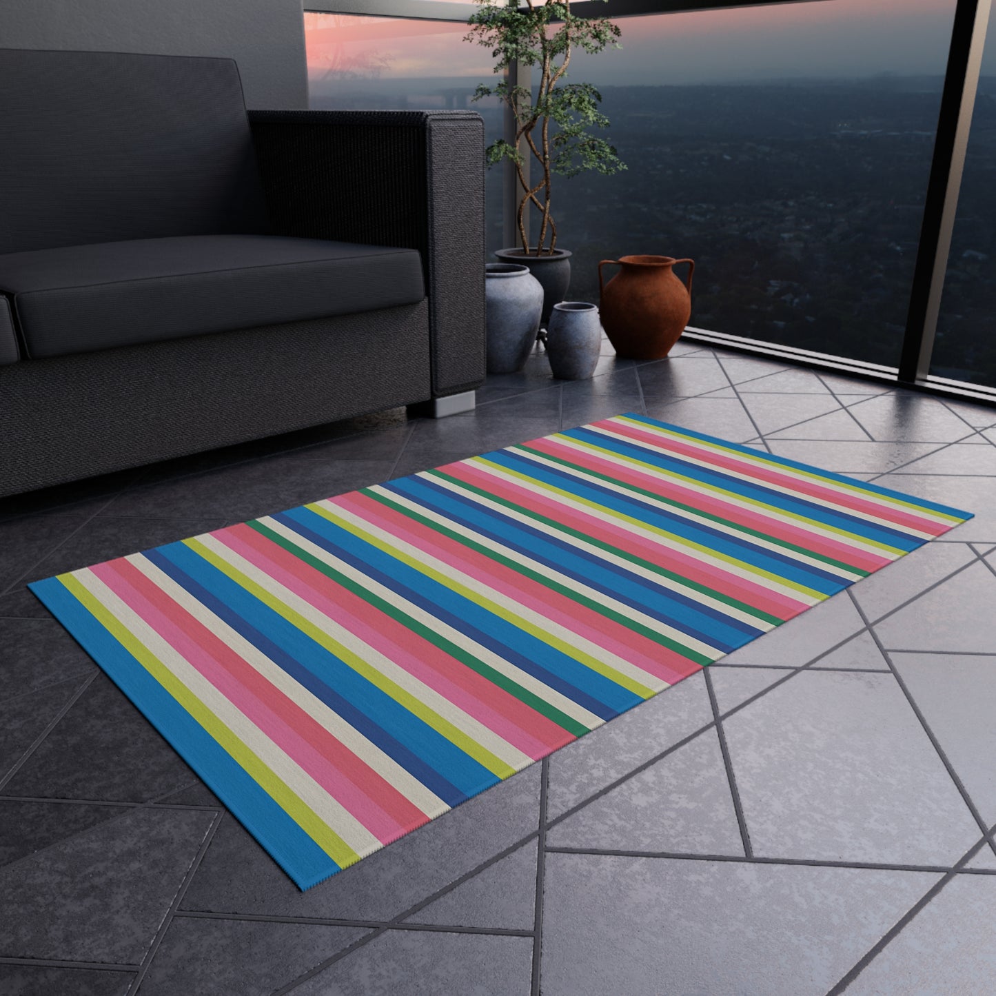 Colorful Stripe Pattern Outdoor/Indoor Rug | Waterproof Patio Mat