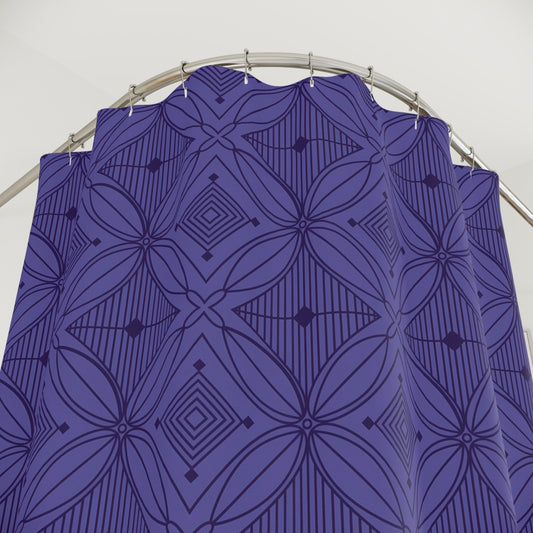 Geometric Floral Pattern Shower Curtain | Navy Purple Tile Motif