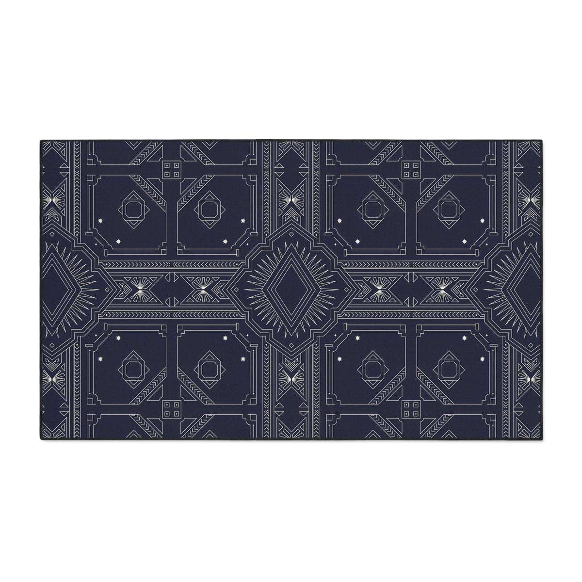 Navy White Geometric Indoor/Outdoor Floor Mat — Durable Non-Slip Rug