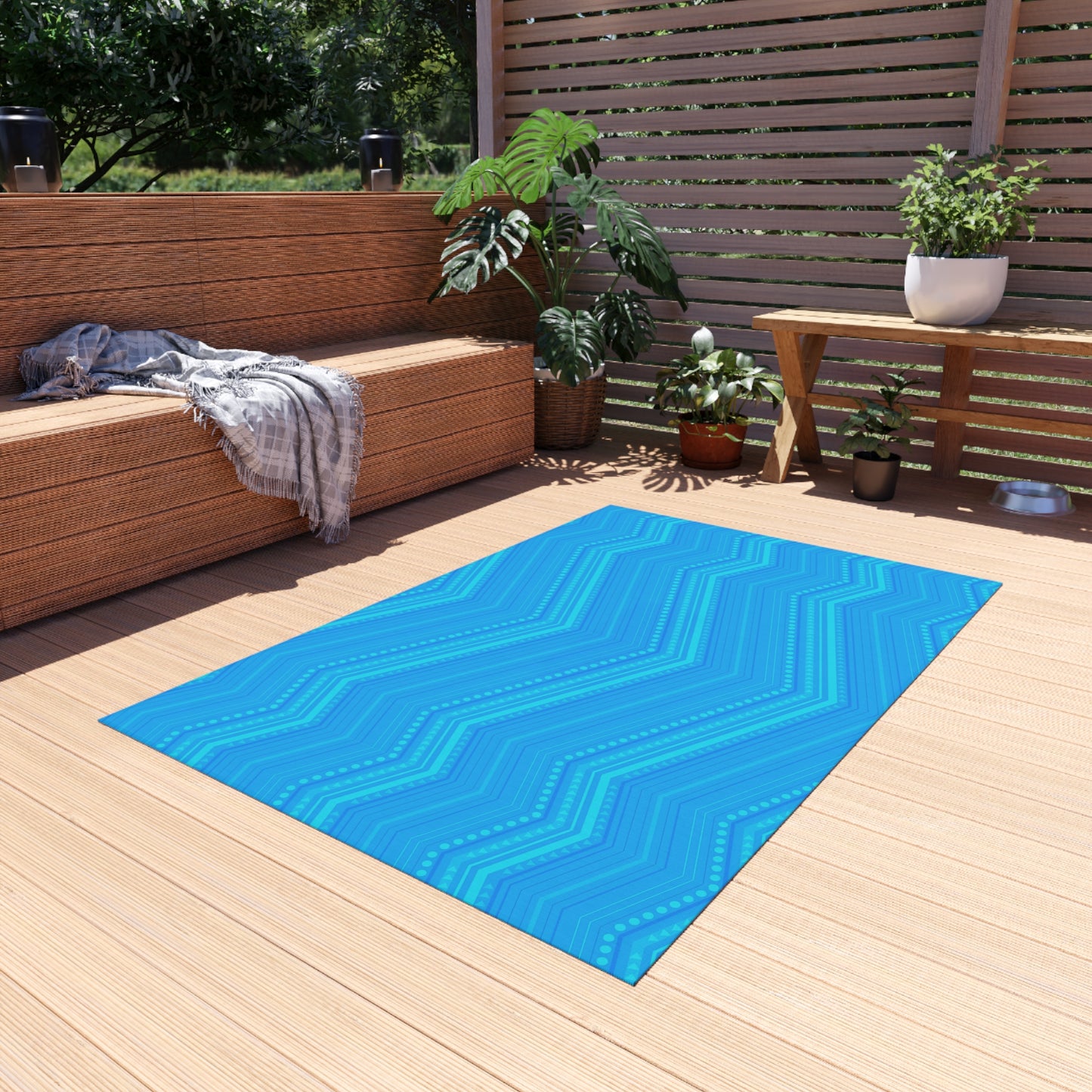 Blue Chevron Pattern Outdoor/Indoor Rug | Weatherproof Patio Mat