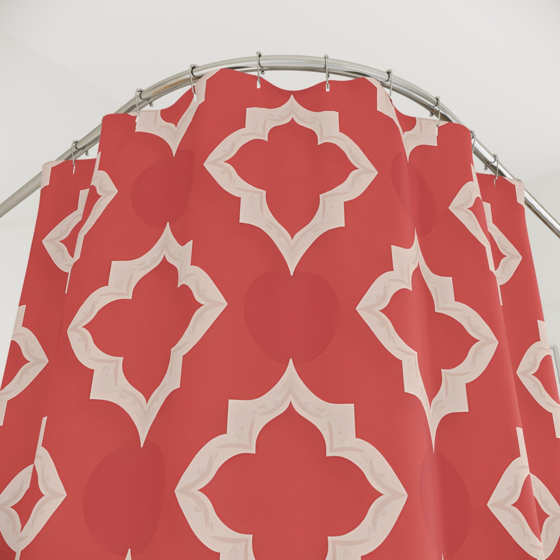 Vibrant Geometric Shower Curtain, Modern Bathroom Decor, Boho Style, Holiday Gift, Unique Home Accessory, Dark Orange Moroccan Quatrefoil - LOLA VEGAS ART