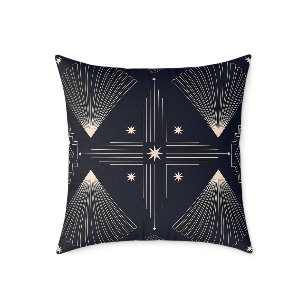 Indigo Blue Art Deco Starburst Square Pillow | Geometric Night Sky Throw Pillow