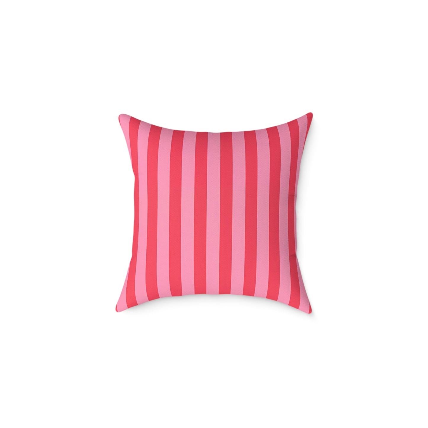 Light Pink and Watermelon Pink Vertical Stripes Pillow | Square Poly Canvas Pillow