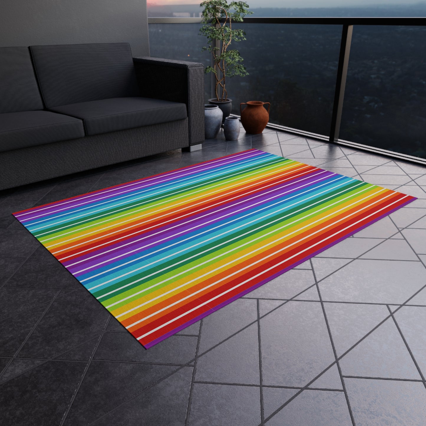 Rainbow Gay Pride Stripes Outdoor/Indoor Rug | Colorful Patio Mat