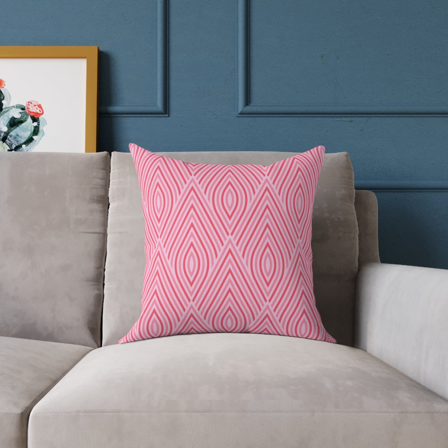 Pink Geometric Ikat Pattern Square Pillow | Decorative Throw Pillow