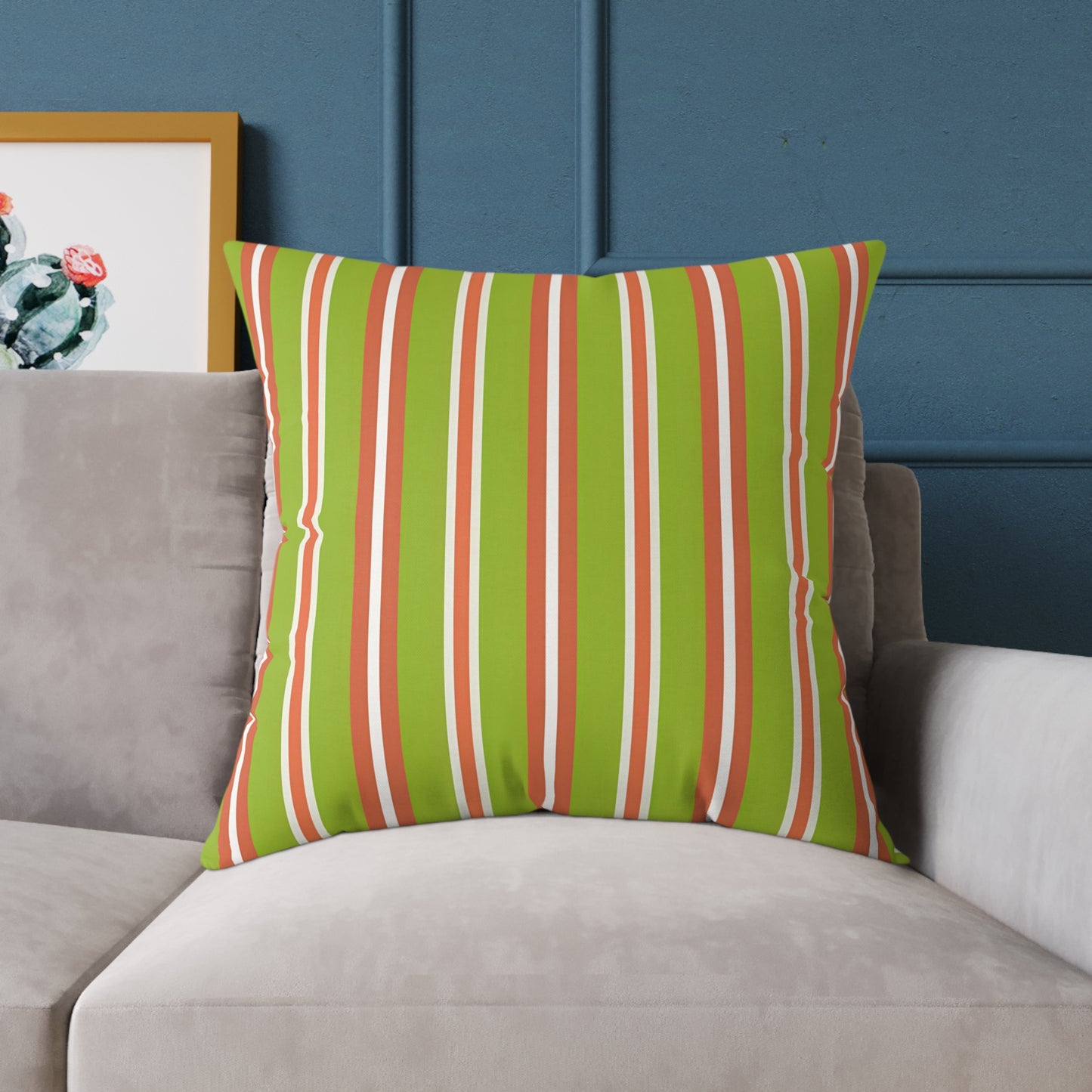 Green Orange Stripe Square Pillow | Canvas Throw , Retro Stripes