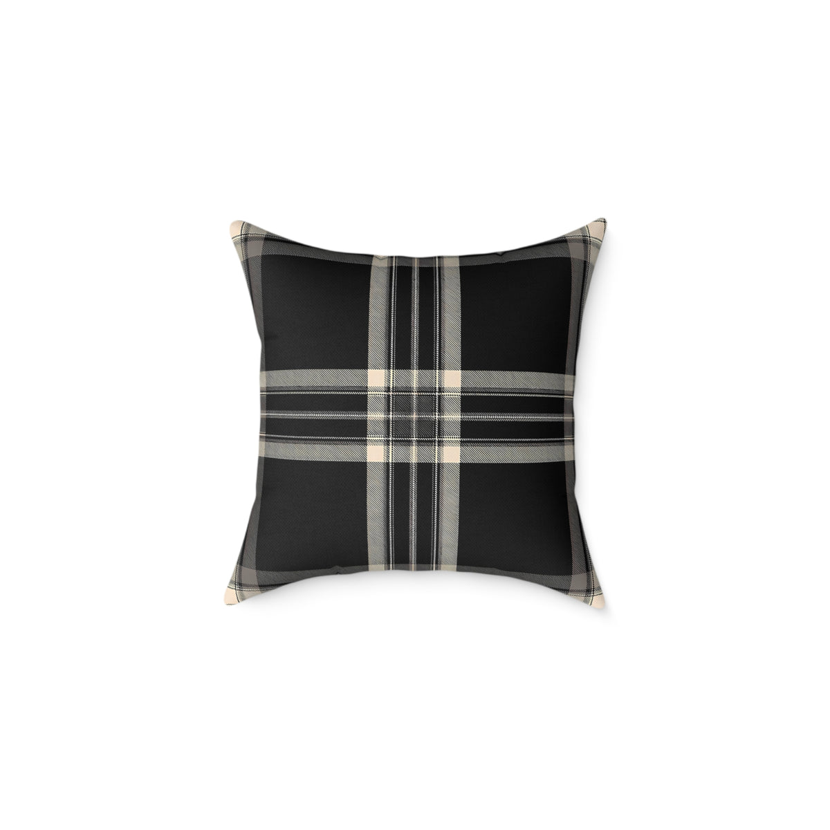 Black Gray Beige Plaid Square Poly Canvas Pillow | Buffalo Check Throw Pillow