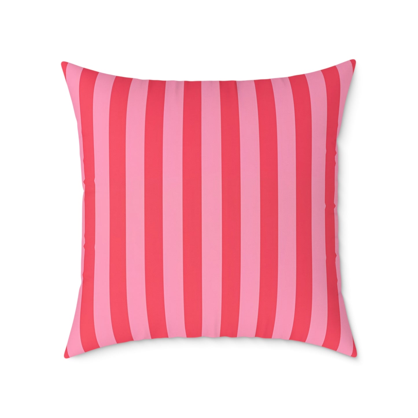 Light Pink and Watermelon Pink Vertical Stripes Pillow | Square Poly Canvas Pillow