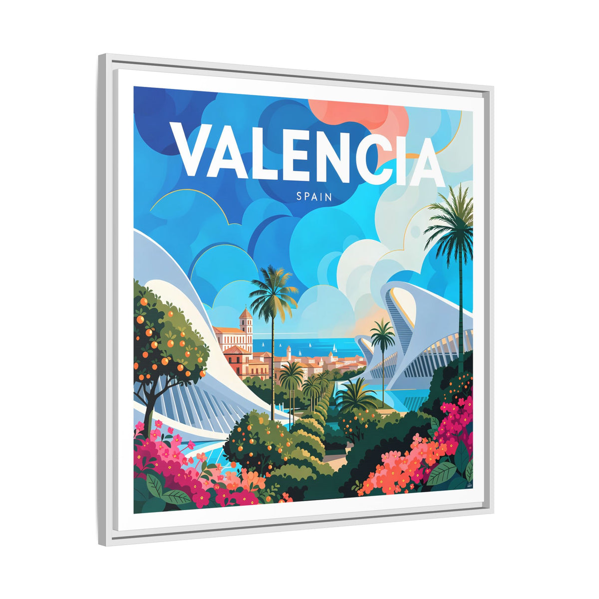 Valencia Spain travel Framed  Canvas Wall Art | colorful cityscape art