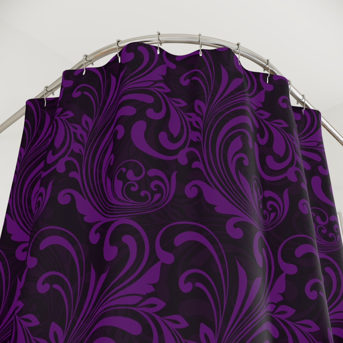 Black and Purple Baroque Pattern Shower Curtain | Elegant, Beautiful Bathroom Decor, Bath Accessory