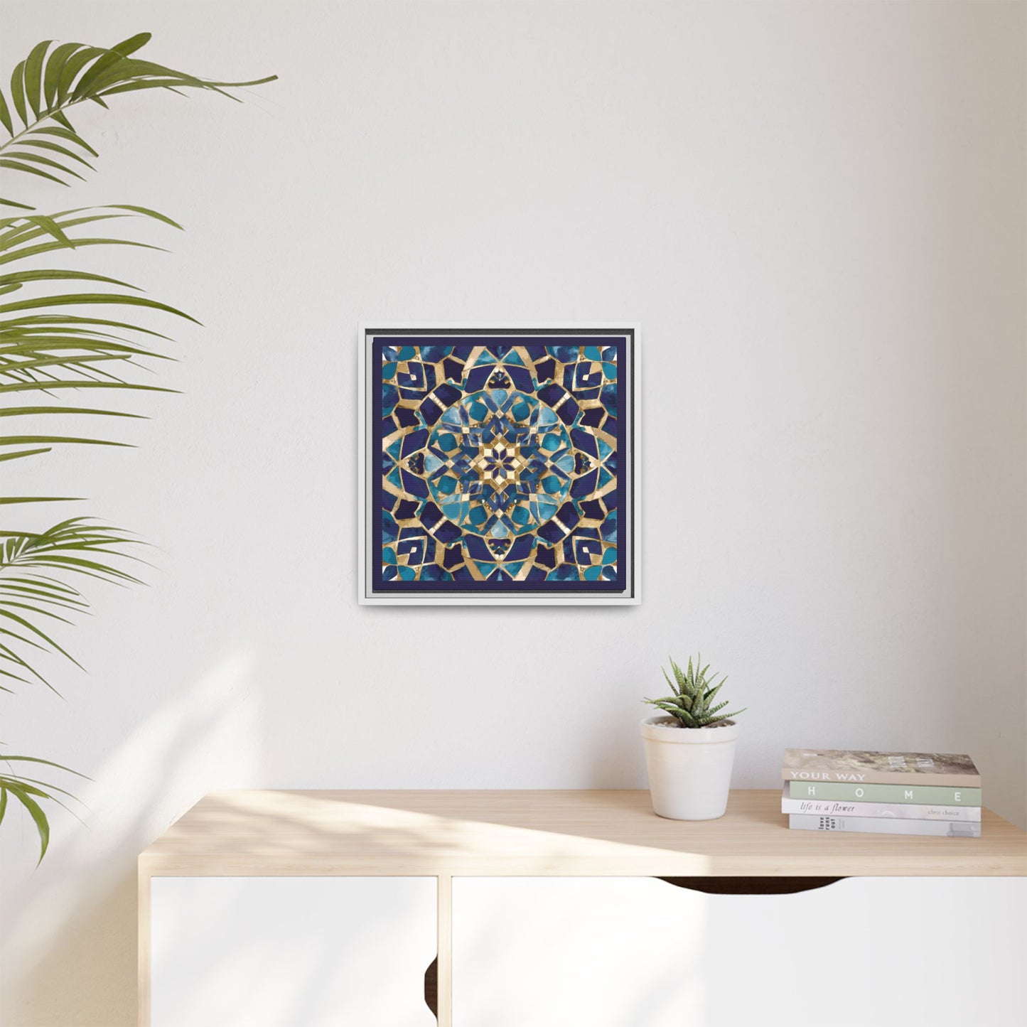 Framed Blue Moroccan Mosaic Wall Art — Matte Canvas Print