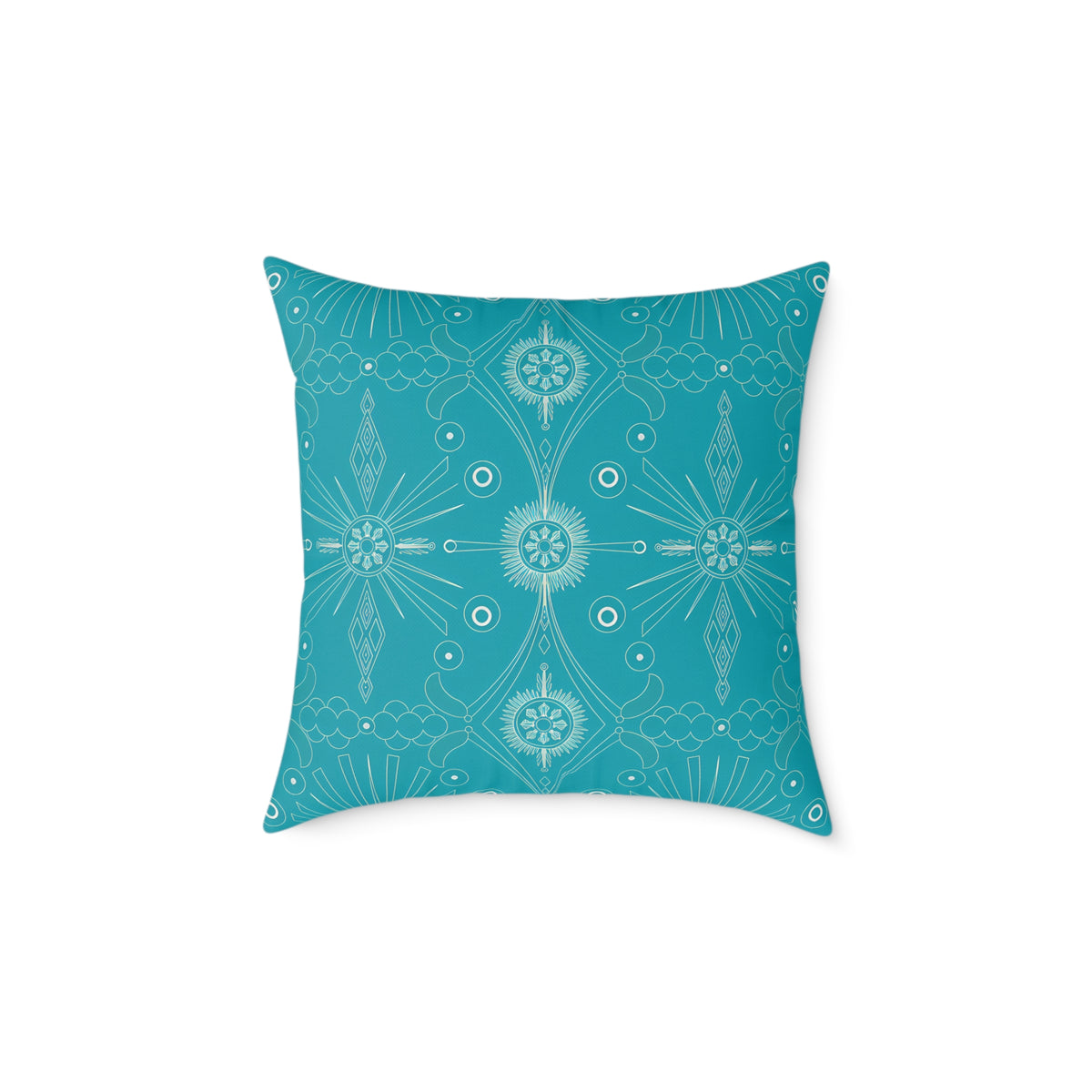 Turquoise Mandala Pattern Pillow | Square Poly Canvas Pillow