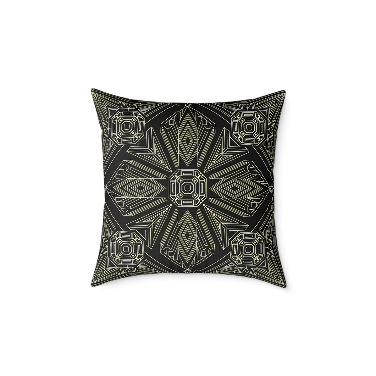 Geometric Mandala Pattern Pillow | Black Taupe Tribal Decorative Cushion