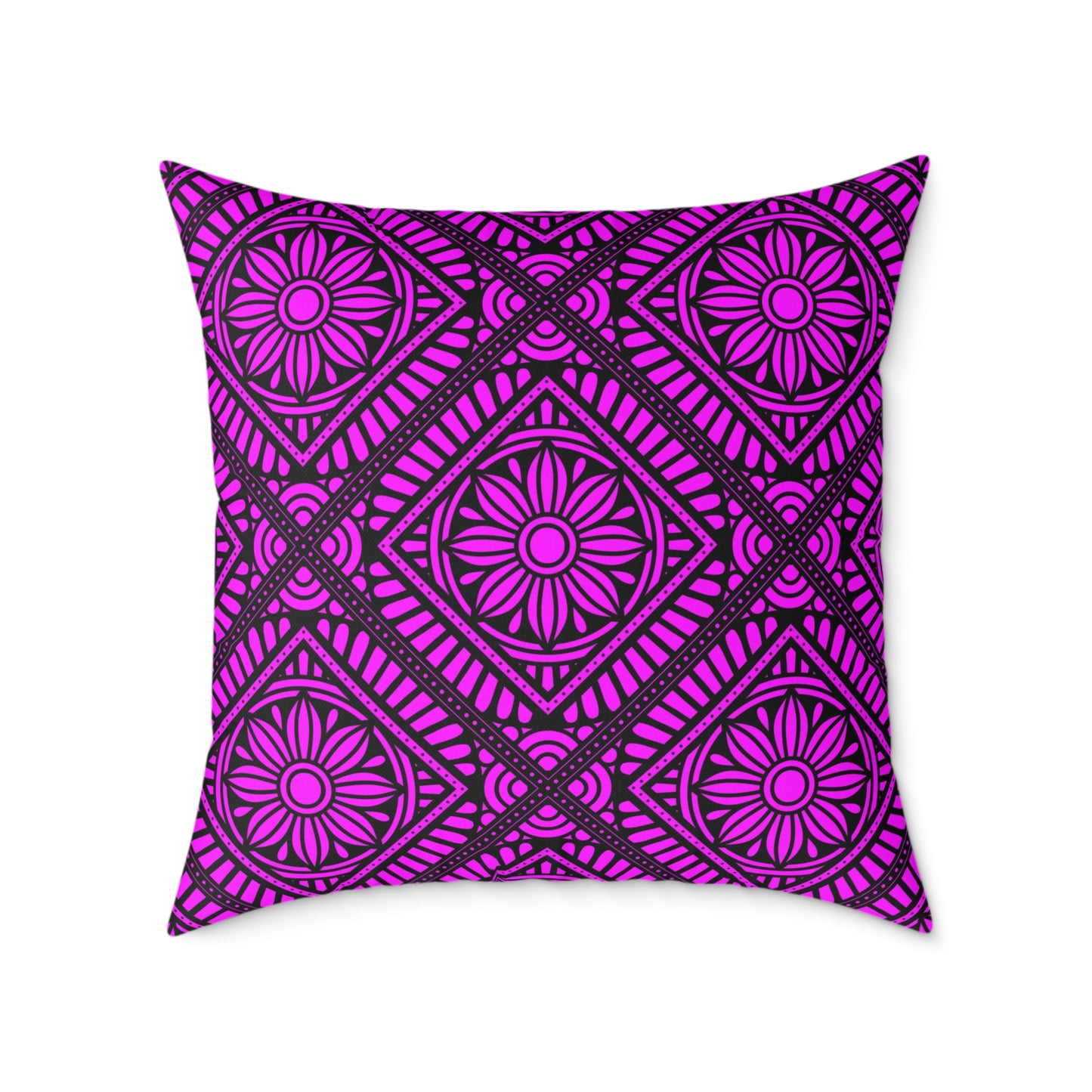 Magenta Floral Tile Pillow | Square Throw Pillow, Geometric Pattern
