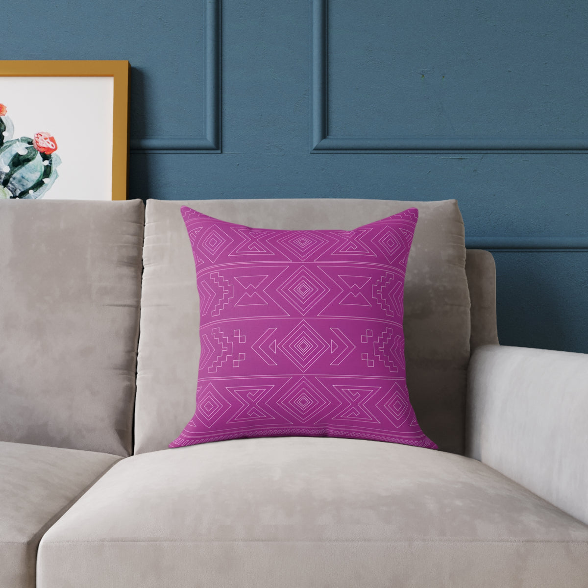 Geometric Aztec Pattern Square Poly Canvas Pillow | Magenta Tribal Throw Pillow