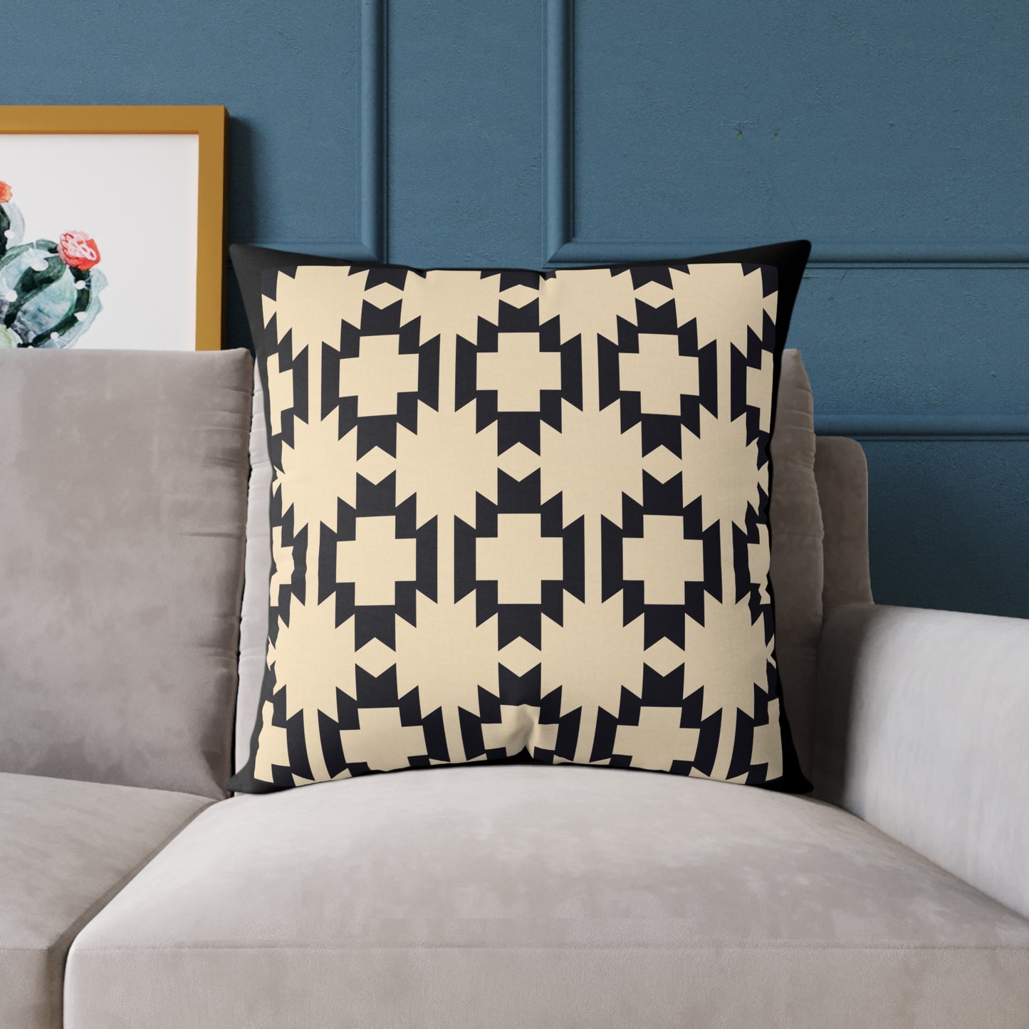 Geometric Aztec Pattern Square Pillow | Neutral Black Cream Throw Pillow
