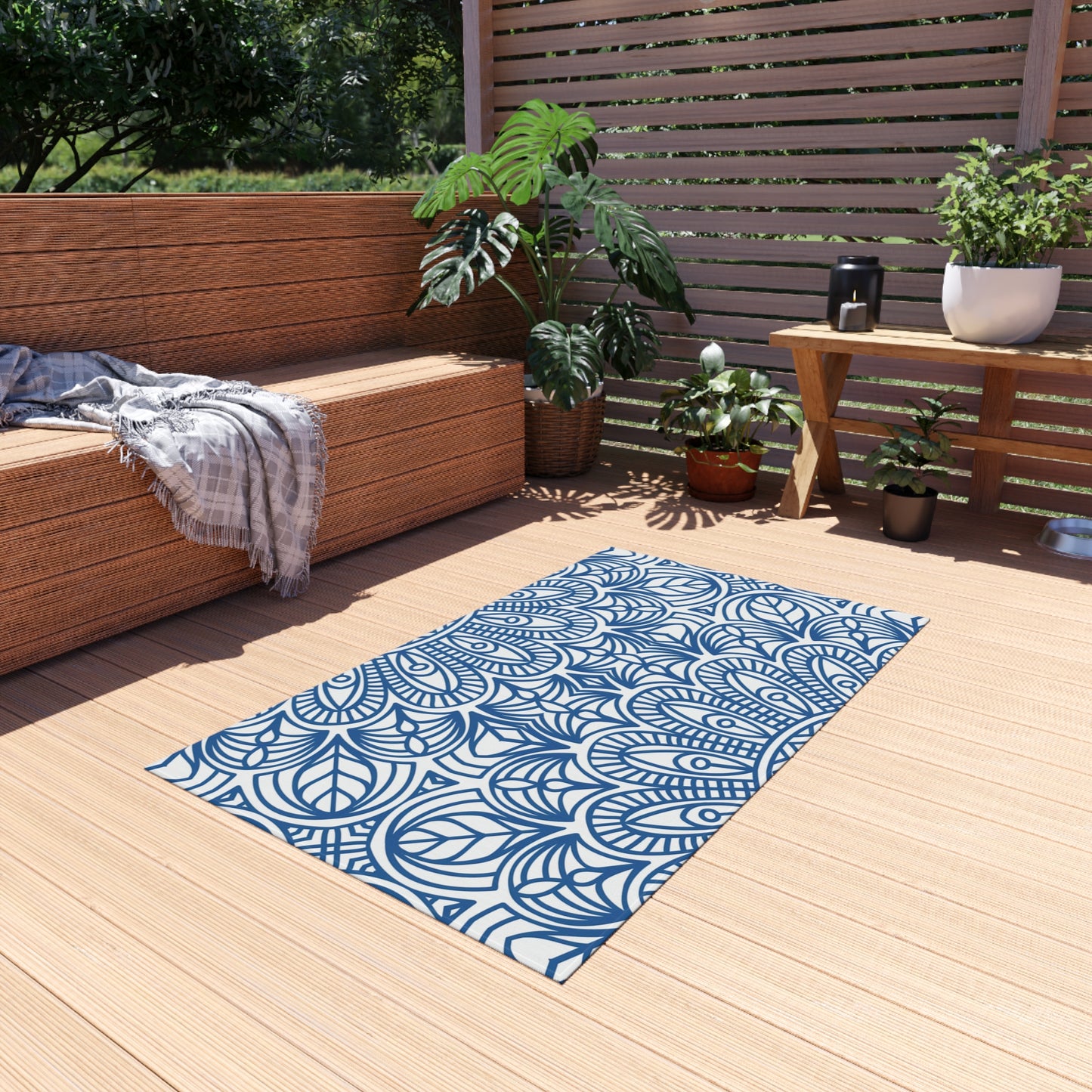 Blue Mandala Pattern Outdoor/Indoor Rug | Waterproof Patio Mat