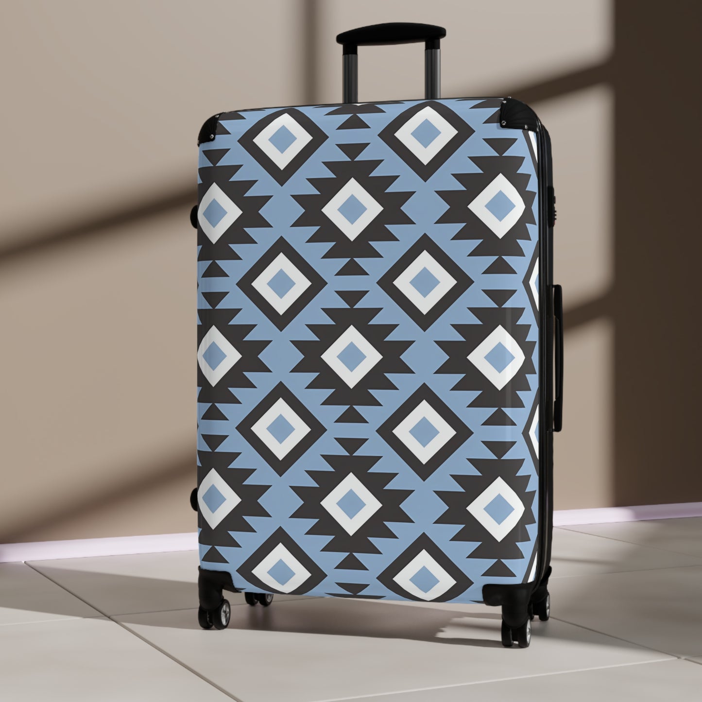 Southwestern Diamond Pattern Suitcase | Blue Aztec Luggage