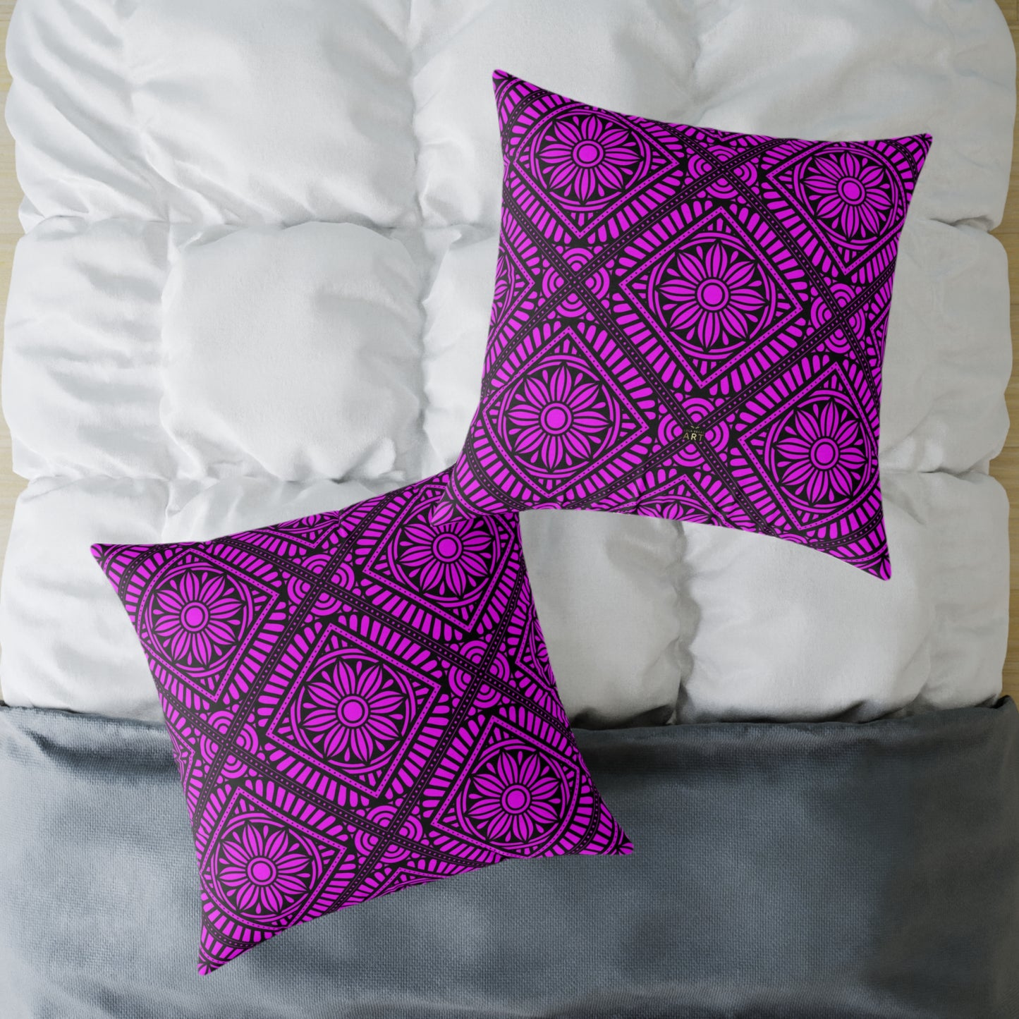 Magenta Floral Tile Pillow | Square Throw Pillow, Geometric Pattern