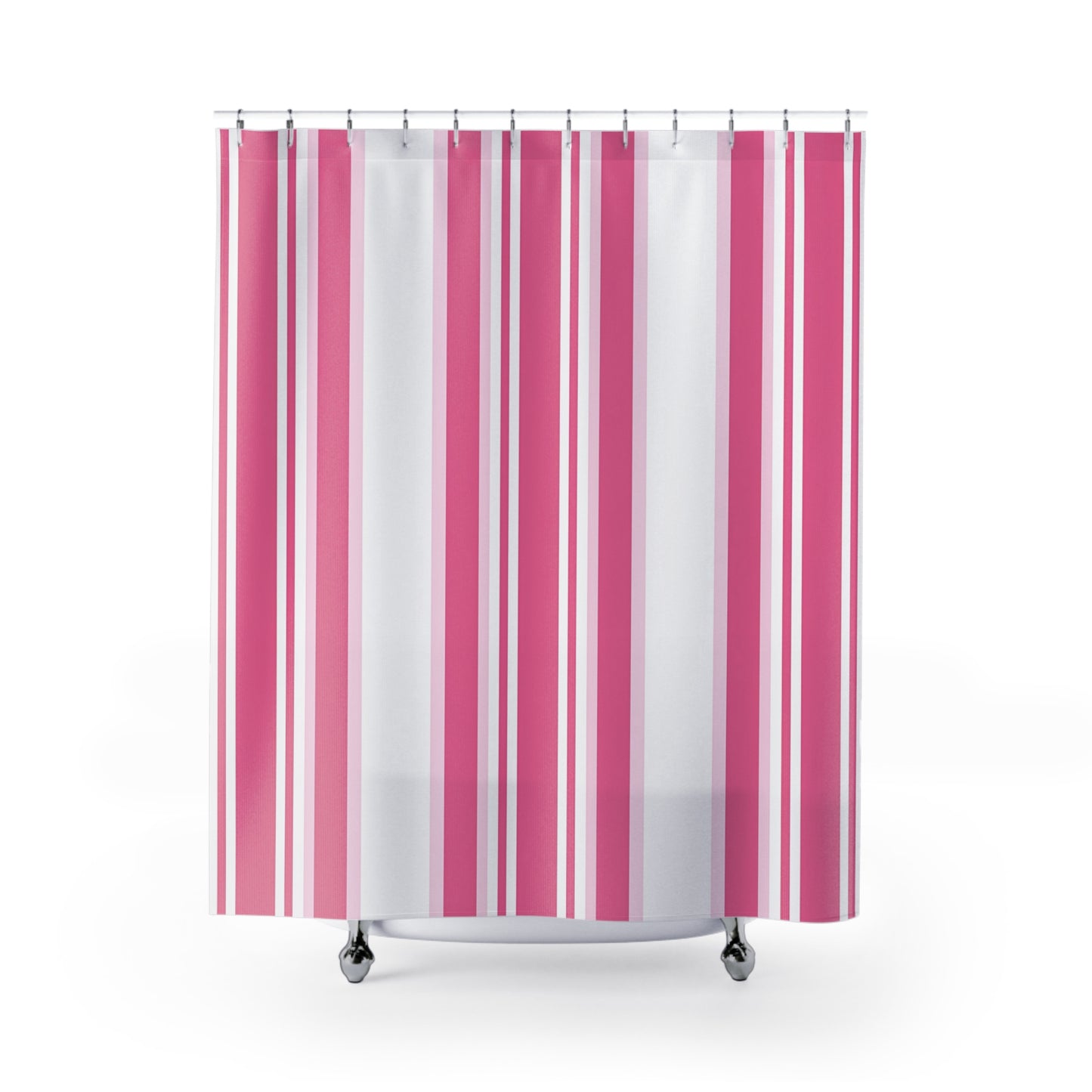 Pink Stripe Shower Curtain | Vertical Pink White Striped Bathroom Curtain
