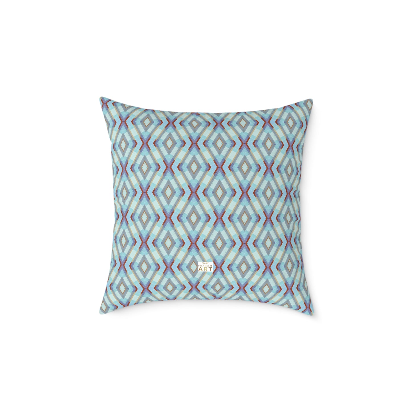Geometric Diamond Pattern Square Pillow | Turquoise Blue Purple Dark Red Ikat Throw Pillow