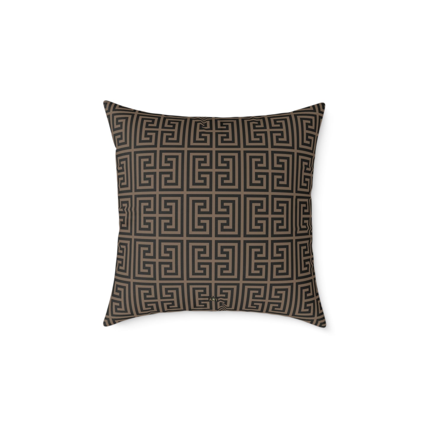 Greek Key Pattern Square Pillow | Geometric Throw Pillow, Neutral Brown and Black Home Decor