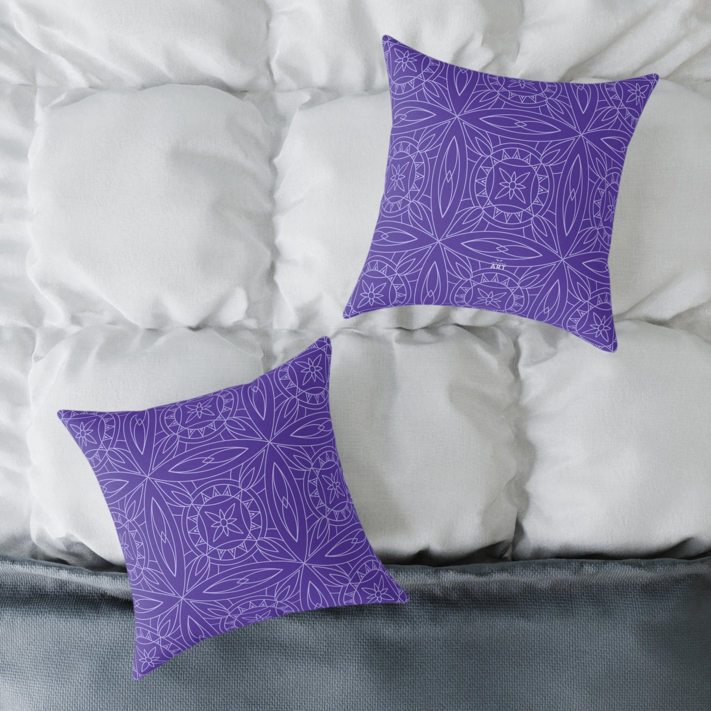 Geometric Kaleidoscope Pattern Square Pillow | Purple White Tile Decorative Pillow
