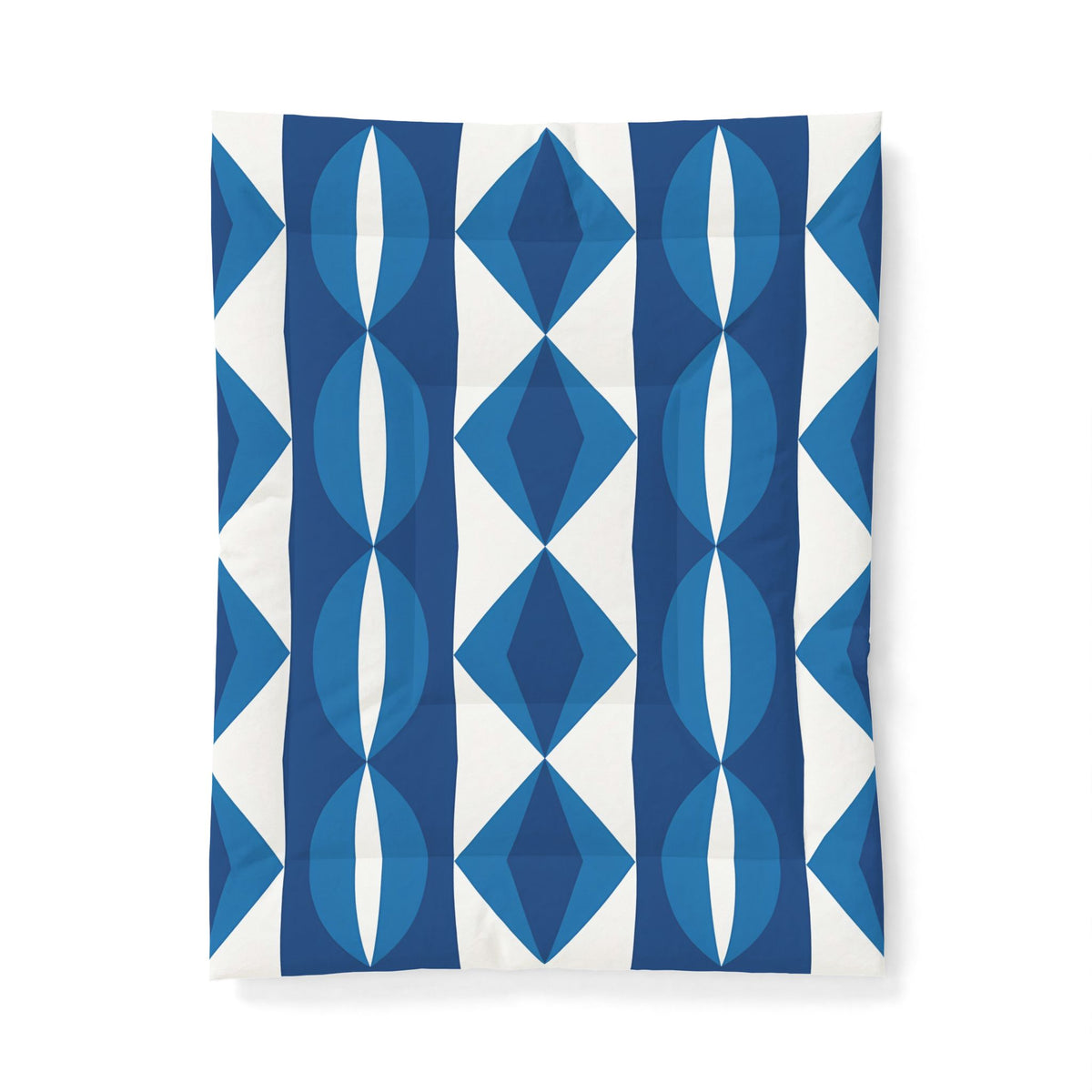 Blue Geometric Diamond Pattern Cotton Comforter | Modern Ikat Bedding