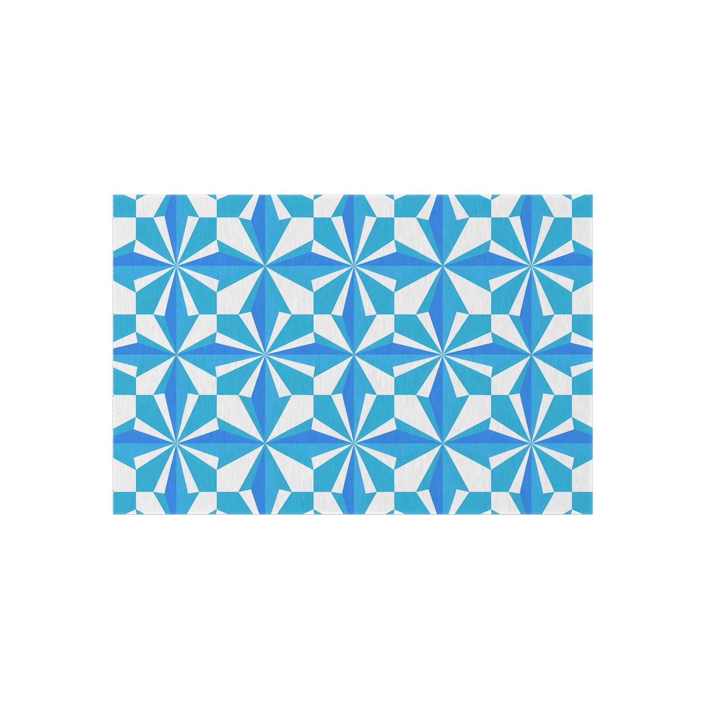 Blue White Geometric Pinwheel Pattern Outdoor/Indoor Rug | Patio Mat