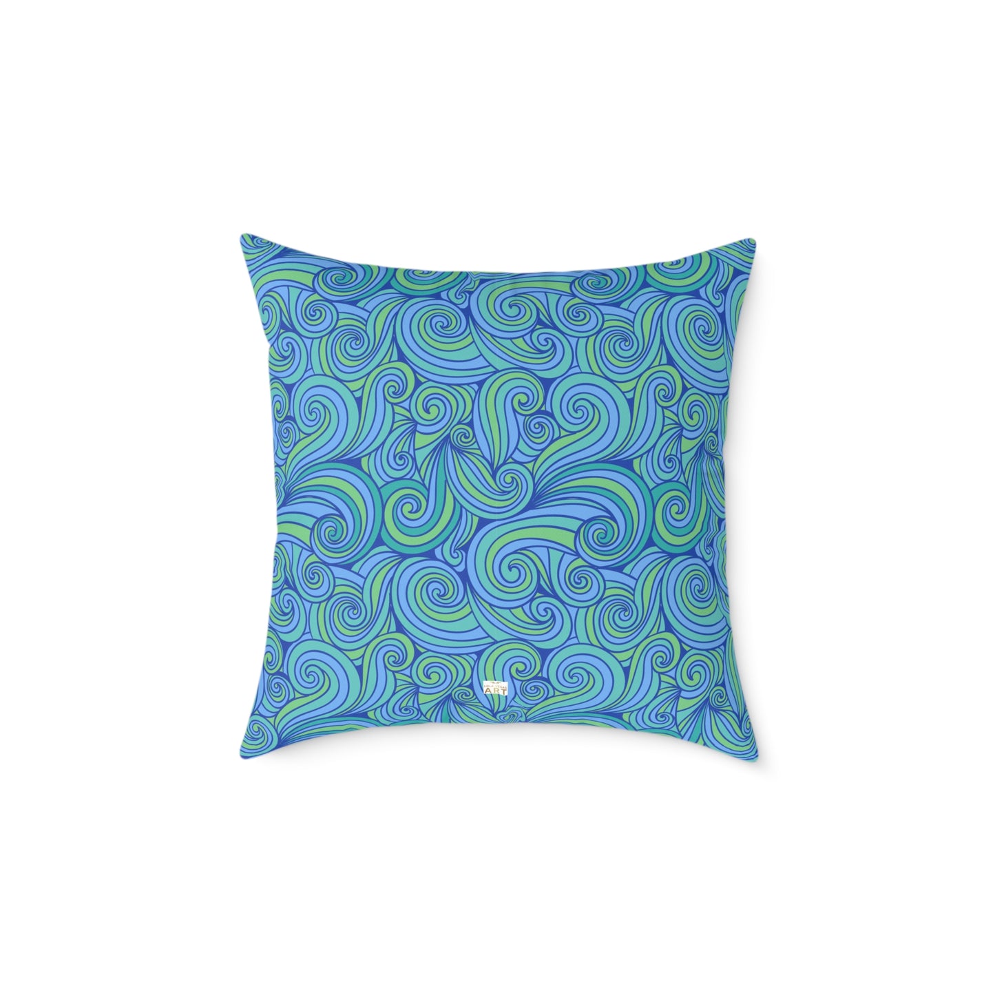 Blue Green Swirl Pattern Pillow | Square Poly Canvas Pillow