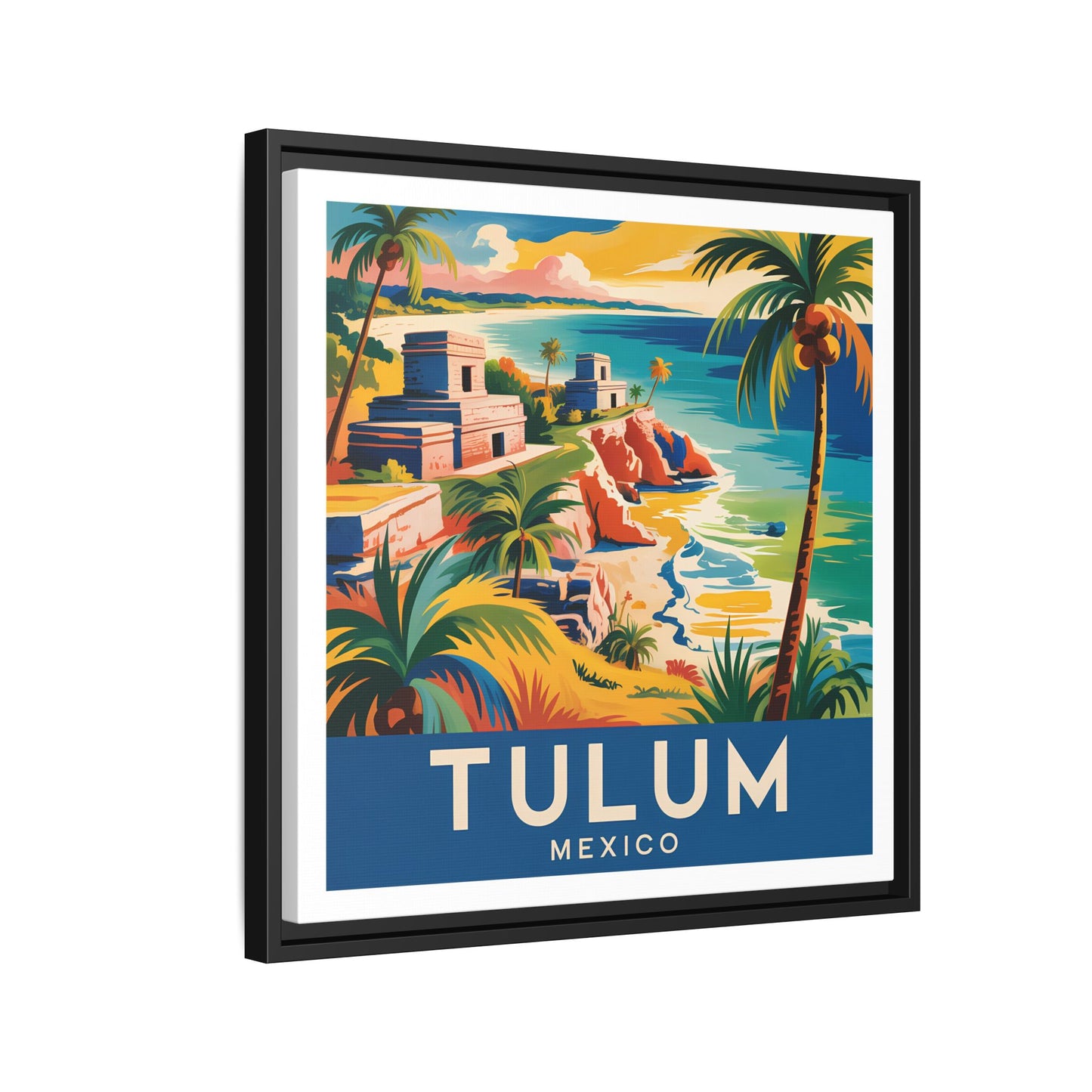 Tulum Mexico Vintage Look Framed Travel Canvas Wall Art