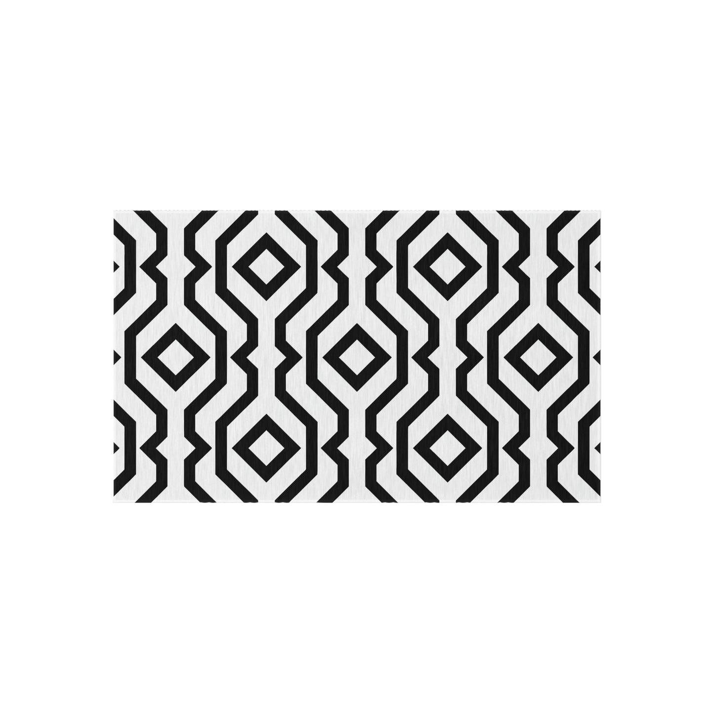 Black White Geometric Diamond Pattern Outdoor/Indoor Rug | Modern Patio Rug