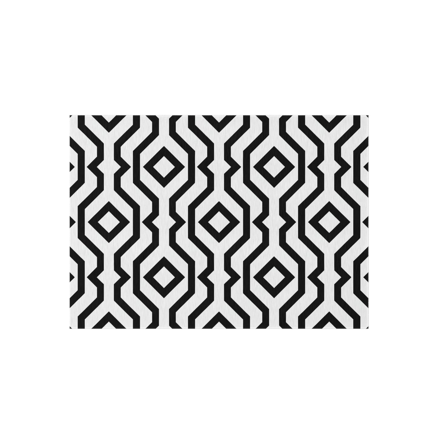 Black White Geometric Diamond Pattern Outdoor/Indoor Rug | Modern Patio Rug