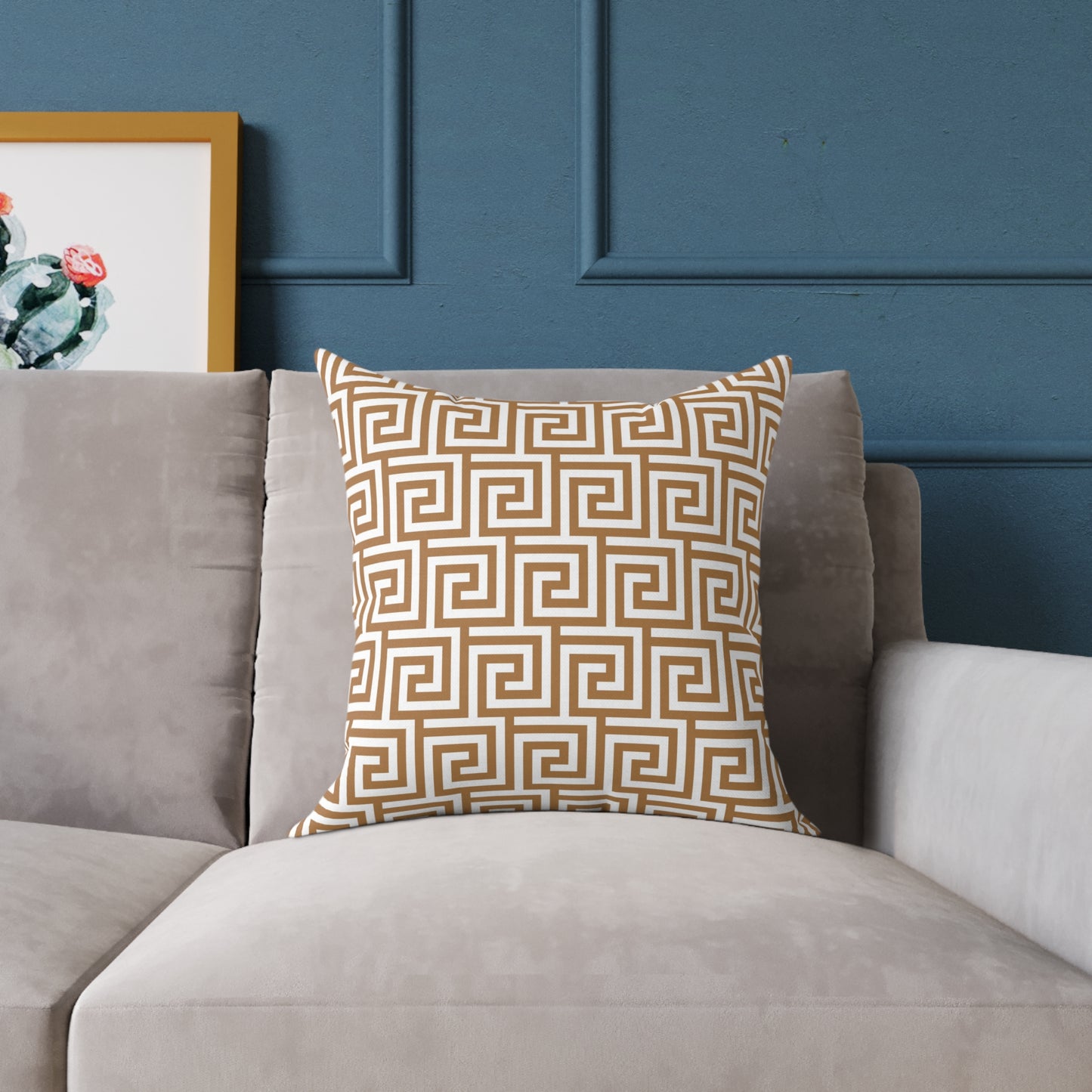 Greek Key Pattern Square Poly Canvas Pillow, Geometric Decorative Throw Pillow
