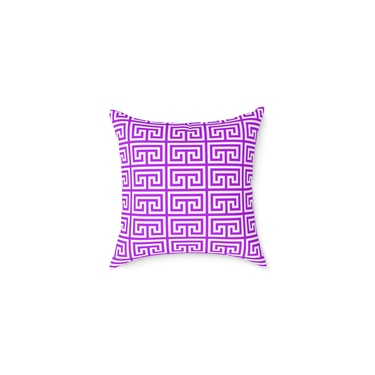 Geometric Purple White Greek Key Pattern Pillow | Square Poly Canvas Pillow