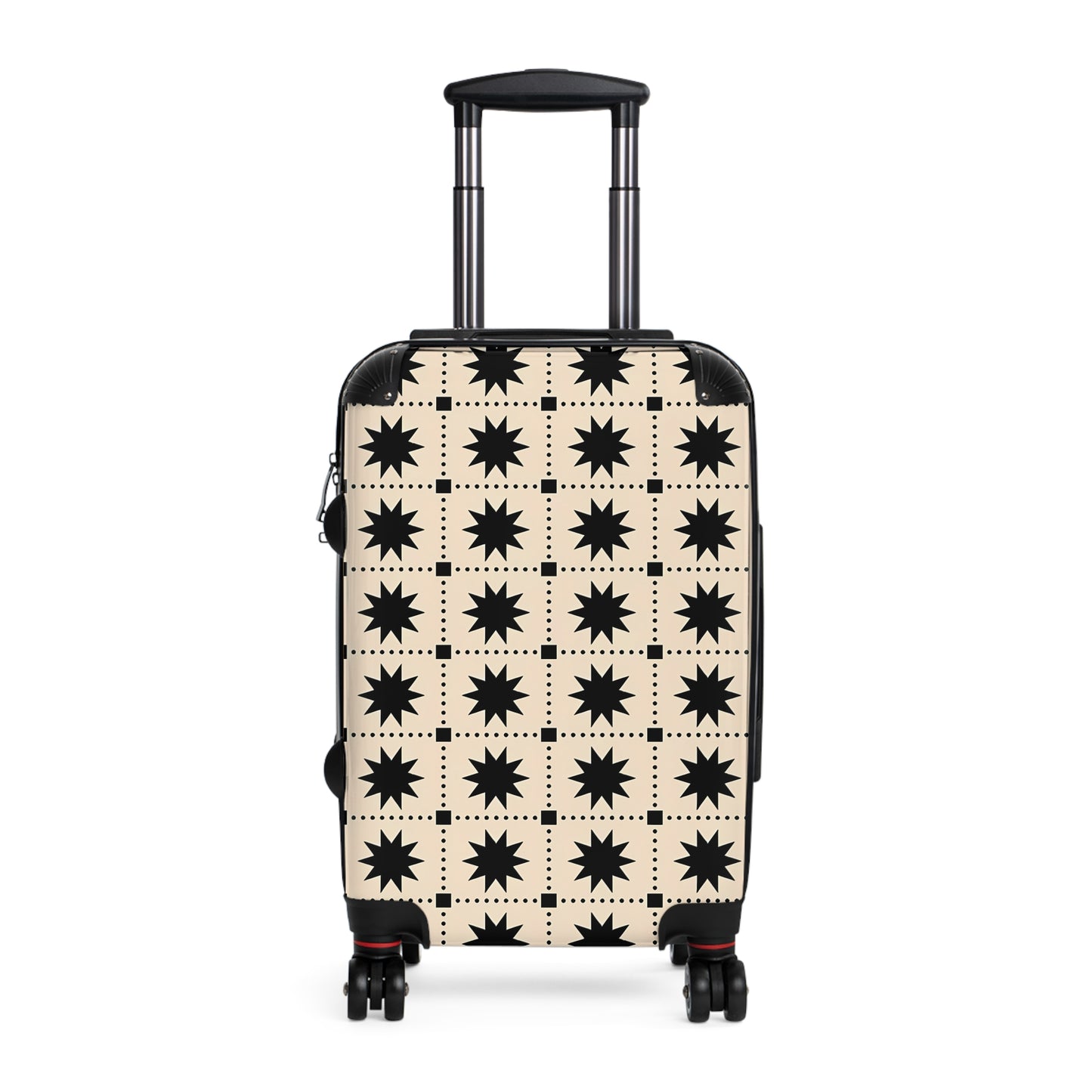 Black Creme Star Grid suitcase | Patterned Carry-On Luggage
