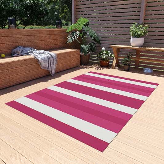 Pink and White Striped Outdoor/Indoor Rug | Patio Mat, Sunroom Deck